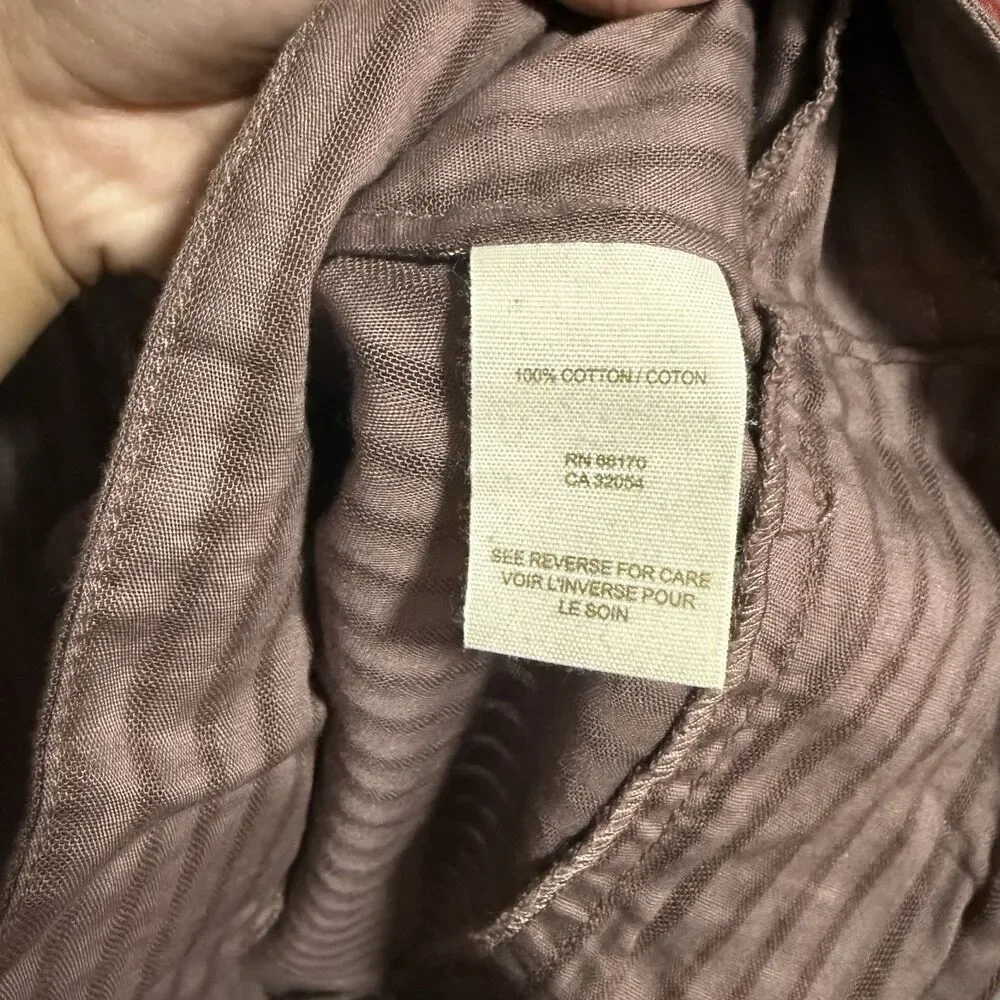 Free People Women Embroidered Scoop Neck Short Sleeve Stripe Top Brown 0 Boho - Picture 5 of 6